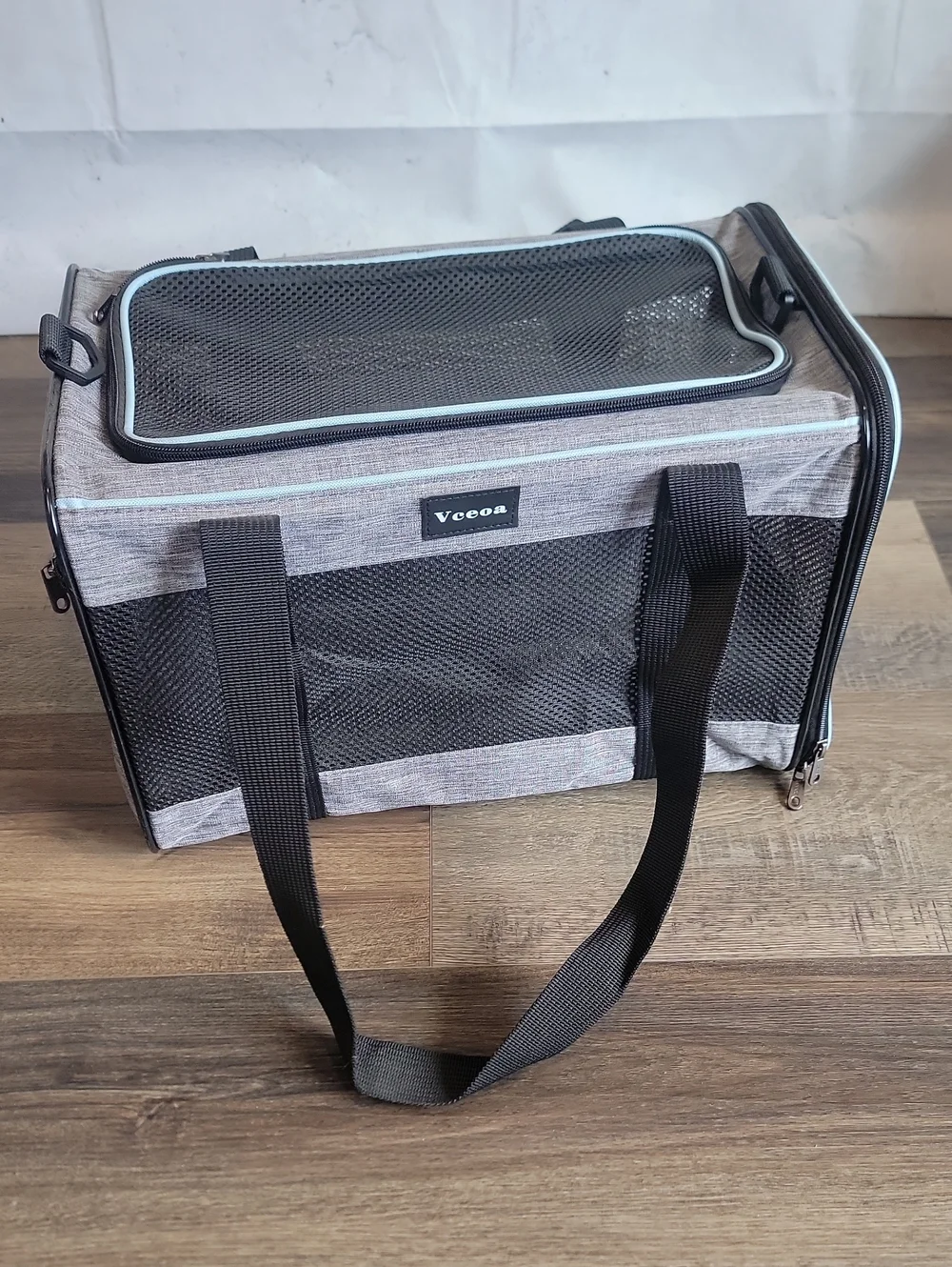 Vceoa Cat Carrier Gray & Black Soft Mesh Travel Tote 17